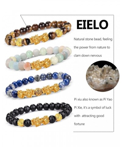 Feng Shui Pixiu Good Luck Bracelets for Men Women Natural Gemstone Healing Energy Obsidian Pi Yao Dragon Charm Beaded Bracele...