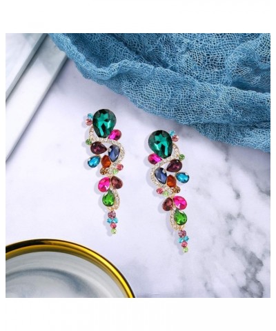 Women's Bohemian Boho Crystal Wedding Bridal Multiple Teardrop Chandelier Long Dangle Earrings 02-Multicolor Gold-Tone $11.00...