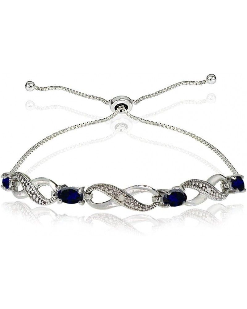 Sterling Silver Genuine or Synthetic Gemstone Infinity Bolo Adjustable Bracelet Synthetic Blue Spinel $21.15 Bracelets