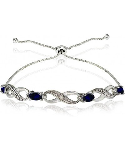 Sterling Silver Genuine or Synthetic Gemstone Infinity Bolo Adjustable Bracelet Synthetic Blue Spinel $21.15 Bracelets