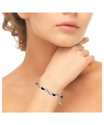 Sterling Silver Genuine or Synthetic Gemstone Infinity Bolo Adjustable Bracelet Synthetic Blue Spinel $21.15 Bracelets