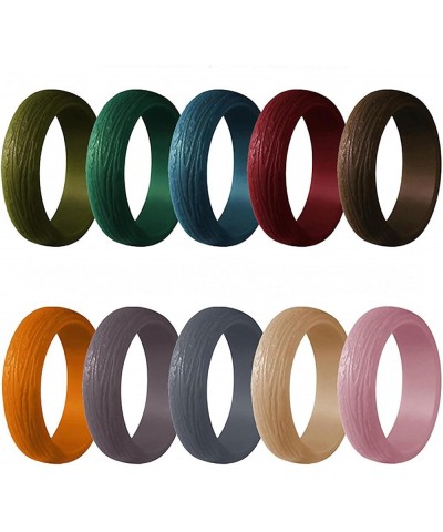 5.7 mm Silicone Ring Tree Bark Grain Men and Women's Sports Ring Flexible Silicone Couple Wedding Jewelry Sand color $8.88 Rings