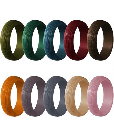 5.7 mm Silicone Ring Tree Bark Grain Men and Women's Sports Ring Flexible Silicone Couple Wedding Jewelry Sand color $8.88 Rings