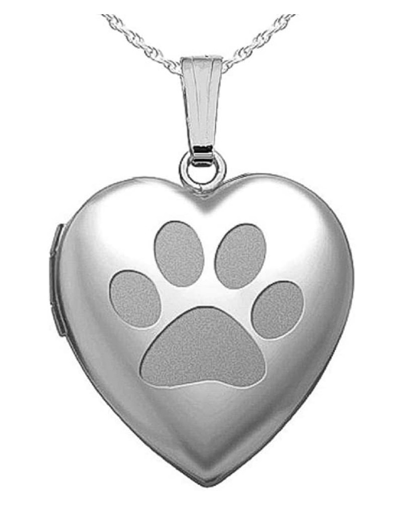 Sterling Silver Dog Paw Heart Locket Pendant Necklace - Includes 18 inch Chain 3/4 inch x 3/4 inch Locket + 2 Photos + Engrav...