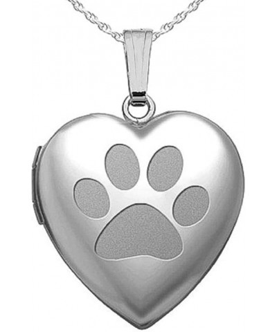 Sterling Silver Dog Paw Heart Locket Pendant Necklace - Includes 18 inch Chain 3/4 inch x 3/4 inch Locket + 2 Photos + Engrav...