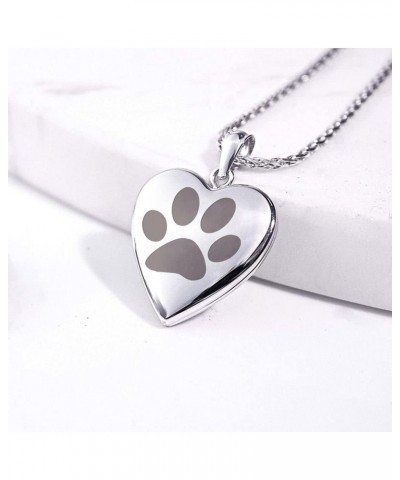 Sterling Silver Dog Paw Heart Locket Pendant Necklace - Includes 18 inch Chain 3/4 inch x 3/4 inch Locket + 2 Photos + Engrav...