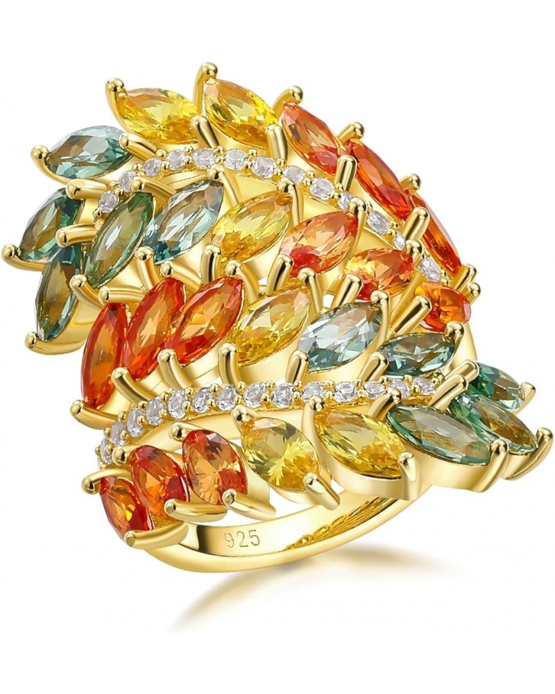 Colorful Leaf Wide Band Ring 925 Sterling Silver Gold Plated Flower Cocktail Statement Rings for Women Girls Size 6 to 10 b. ...