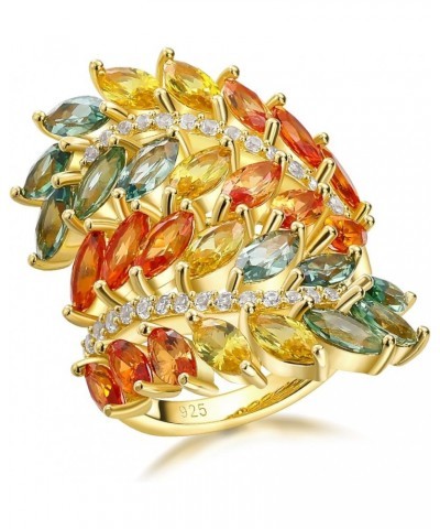 Colorful Leaf Wide Band Ring 925 Sterling Silver Gold Plated Flower Cocktail Statement Rings for Women Girls Size 6 to 10 b. ...