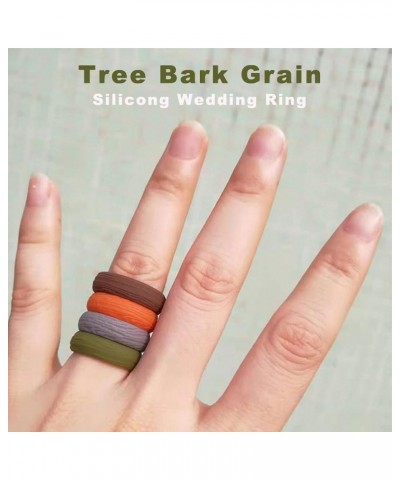 5.7 mm Silicone Ring Tree Bark Grain Men and Women's Sports Ring Flexible Silicone Couple Wedding Jewelry Sand color $8.88 Rings