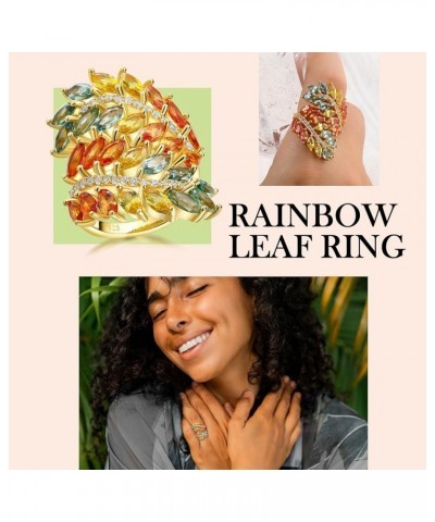 Colorful Leaf Wide Band Ring 925 Sterling Silver Gold Plated Flower Cocktail Statement Rings for Women Girls Size 6 to 10 b. ...