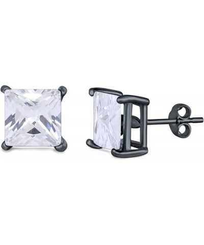 Solitaire Stud Earrings Princess Cut Simulated Cubic Zirconia 925 Sterling Silver (4mm-10mm) Black Tone, Simulated Cubic Zirc...