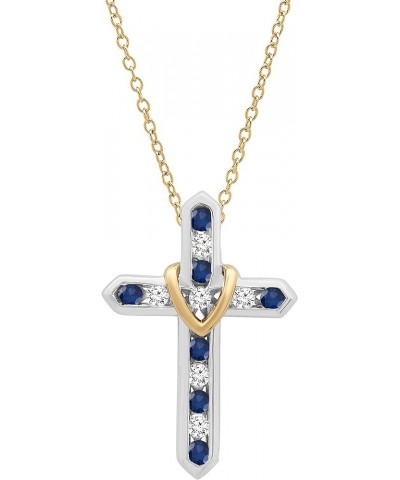 Round Gemstone & White Sapphire Ladies Heart And Cross Pendant (Gold Chain Included), Available in Various Gemstones in 10K/1...