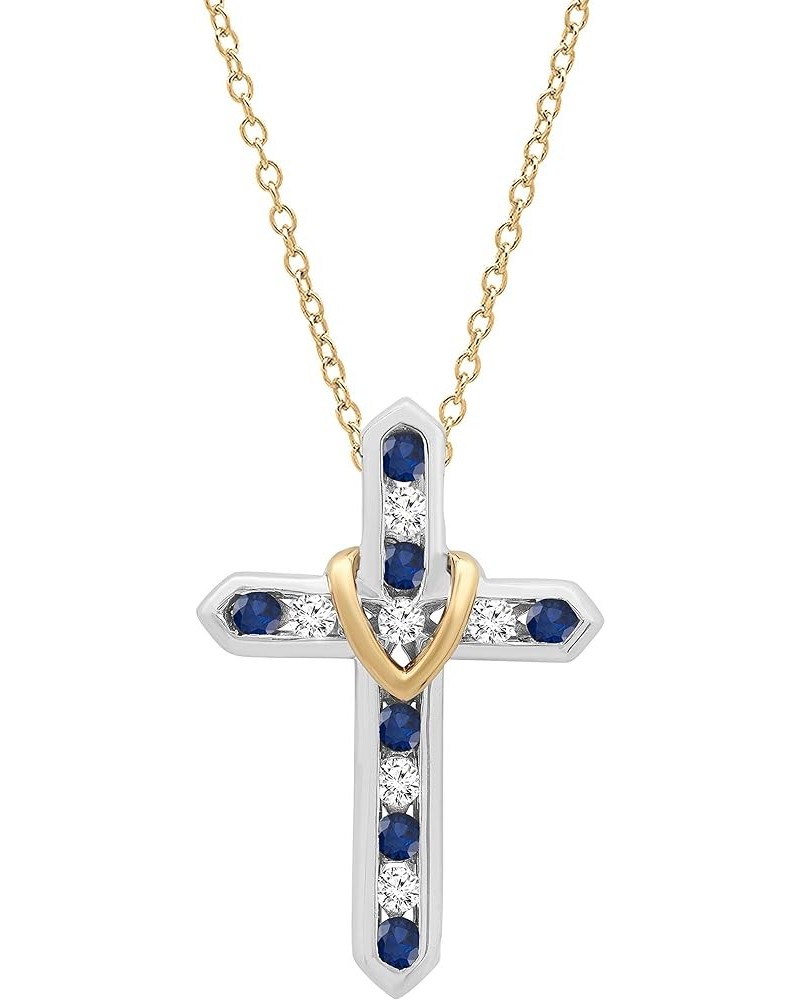 Round Gemstone & White Sapphire Ladies Heart And Cross Pendant (Gold Chain Included), Available in Various Gemstones in 10K/1...