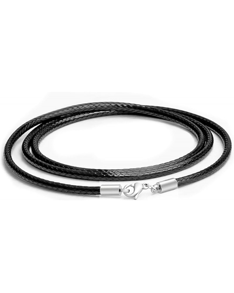 3mm black Waterproof Braided Leather Necklace With 925 Sterling Silver Lobster Clasp Unisex Wax Rope Chain Necklace For Men W...