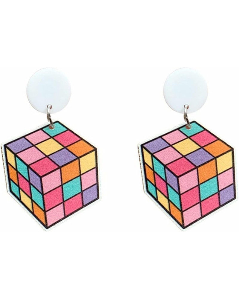 Handmade Creative Cute Real Magic Cube Dangle Earrings Personality Puzzle Cube Play Cartoon Funny Earrrings for Women Girls P...