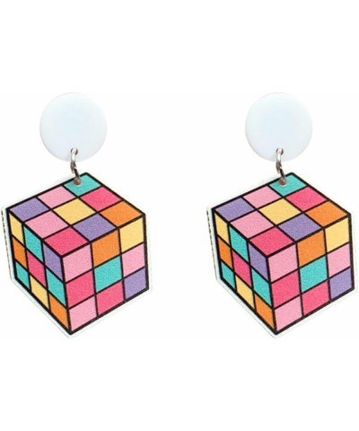 Handmade Creative Cute Real Magic Cube Dangle Earrings Personality Puzzle Cube Play Cartoon Funny Earrrings for Women Girls P...