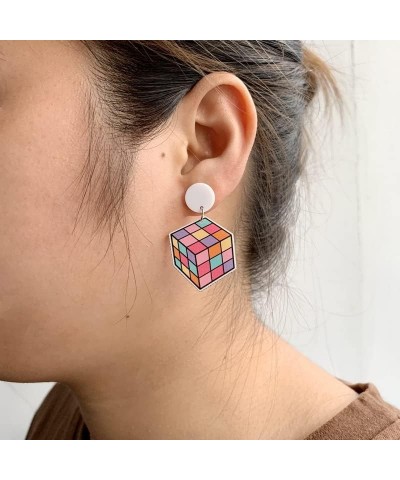 Handmade Creative Cute Real Magic Cube Dangle Earrings Personality Puzzle Cube Play Cartoon Funny Earrrings for Women Girls P...