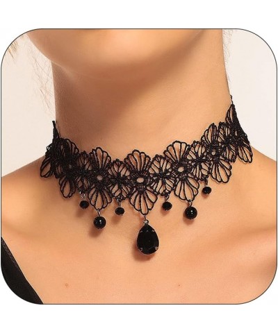 Gothic Black Lace Crystal Choker Necklace Sexy Gemstone Pendant Neck Chain Halloween Costume Jewelry for Women Girls style 7 ...