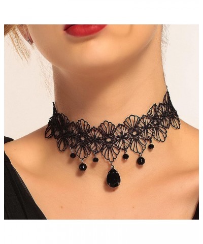 Gothic Black Lace Crystal Choker Necklace Sexy Gemstone Pendant Neck Chain Halloween Costume Jewelry for Women Girls style 7 ...