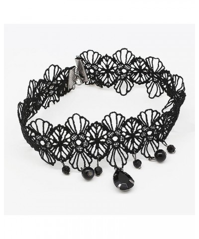 Gothic Black Lace Crystal Choker Necklace Sexy Gemstone Pendant Neck Chain Halloween Costume Jewelry for Women Girls style 7 ...