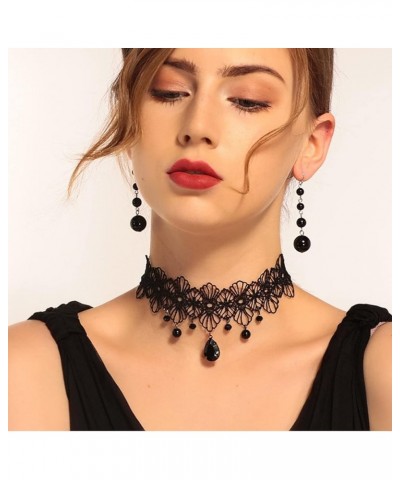 Gothic Black Lace Crystal Choker Necklace Sexy Gemstone Pendant Neck Chain Halloween Costume Jewelry for Women Girls style 7 ...