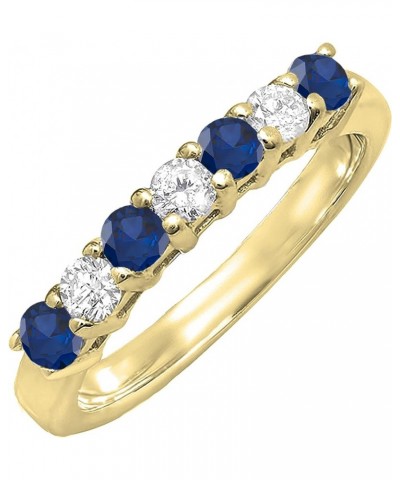 2.5mm Each Round Blue Sapphire & White Diamond 7 Stone Stackable Wedding Band for Her in 14K Gold 10 Yellow Gold $165.45 Brac...