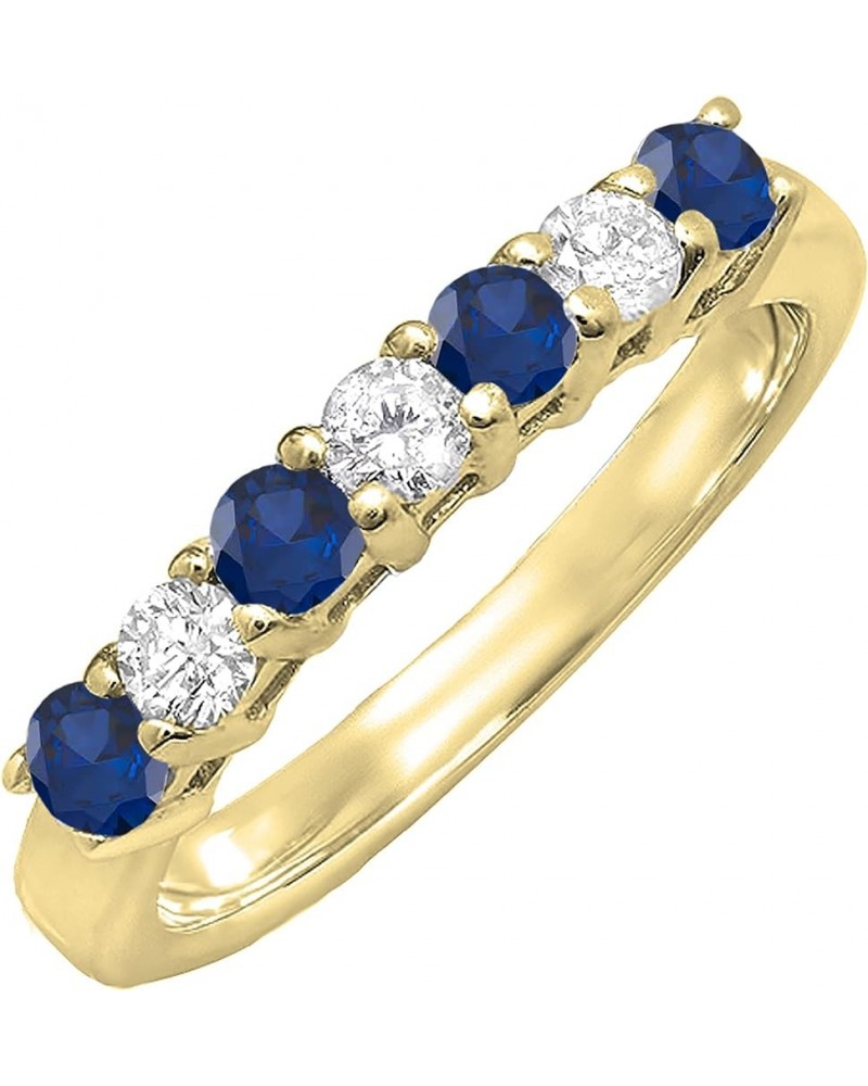 2.5mm Each Round Blue Sapphire & White Diamond 7 Stone Stackable Wedding Band for Her in 14K Gold 10 Yellow Gold $165.45 Brac...