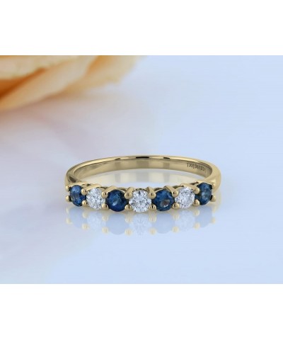 2.5mm Each Round Blue Sapphire & White Diamond 7 Stone Stackable Wedding Band for Her in 14K Gold 10 Yellow Gold $165.45 Brac...