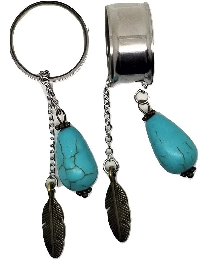 Dangle Turquoise Bead Ear Plugs - Stainless Steel Screw-On - 6 Sizes Pair 11/16" (18mm) $10.97 Body Jewelry