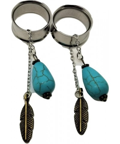 Dangle Turquoise Bead Ear Plugs - Stainless Steel Screw-On - 6 Sizes Pair 11/16" (18mm) $10.97 Body Jewelry