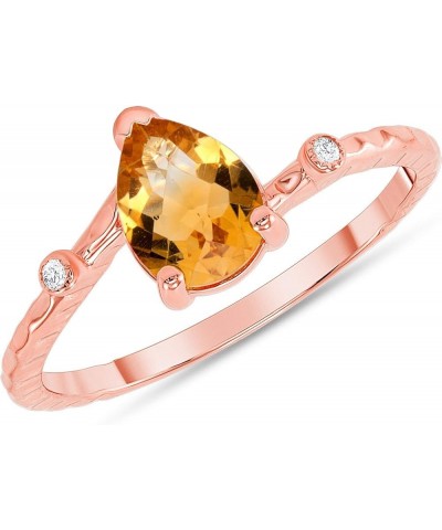 Solid 14k Gold Diamond and Pear-Shaped Genuine Citrine Stackable Ring Rose Gold $74.80 Rings