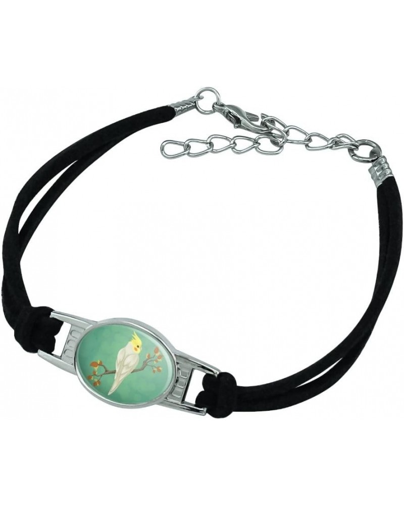 Charming Cockatiel Yellow Crest Novelty Suede Leather Metal Bracelet black $11.20 Bracelets