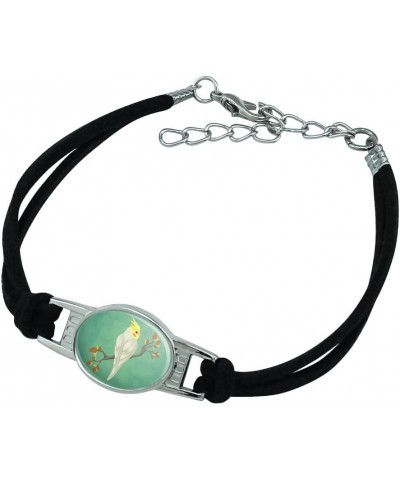 Charming Cockatiel Yellow Crest Novelty Suede Leather Metal Bracelet black $11.20 Bracelets