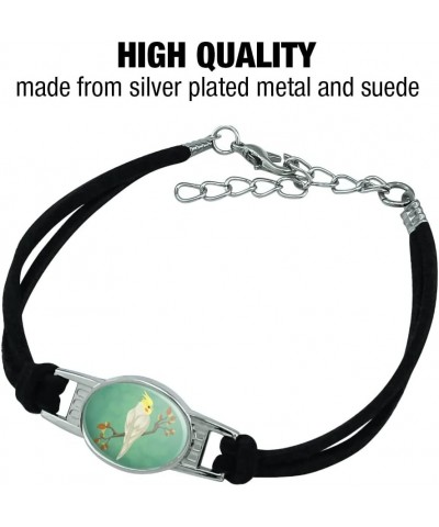 Charming Cockatiel Yellow Crest Novelty Suede Leather Metal Bracelet black $11.20 Bracelets