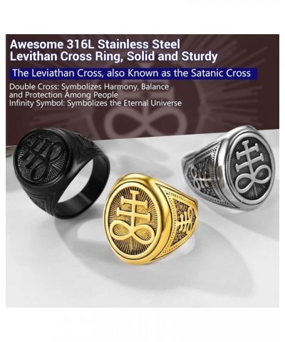 Unisex Satanic Gothic Jewelry, Cool Leviathan Cross Ring, Devil Lucifer Ring, 316L Stainless Steel Silver/Black/Gold Tone, Si...