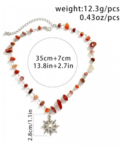 Boho Sun Necklace for Women Girls Irregular Natural Healing Stone Crystal Choker Necklace Y2k Sunflower Pendant New Year Jewe...