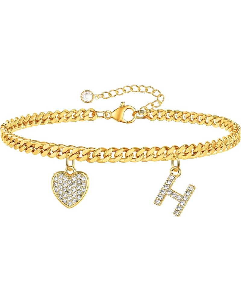 Gold Heart Butterfly Initial Tennis Cuban Ankle Bracelets for Women 14K Gold Plated Initial Charm Gold Anklets for Women Tenn...