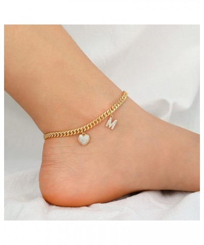 Gold Heart Butterfly Initial Tennis Cuban Ankle Bracelets for Women 14K Gold Plated Initial Charm Gold Anklets for Women Tenn...