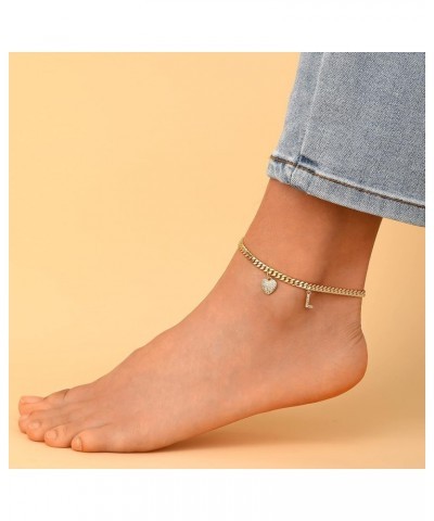 Gold Heart Butterfly Initial Tennis Cuban Ankle Bracelets for Women 14K Gold Plated Initial Charm Gold Anklets for Women Tenn...