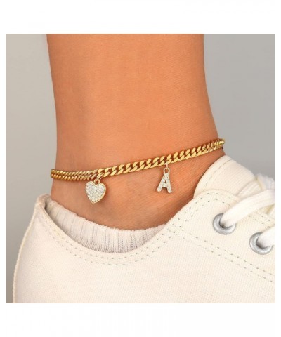 Gold Heart Butterfly Initial Tennis Cuban Ankle Bracelets for Women 14K Gold Plated Initial Charm Gold Anklets for Women Tenn...