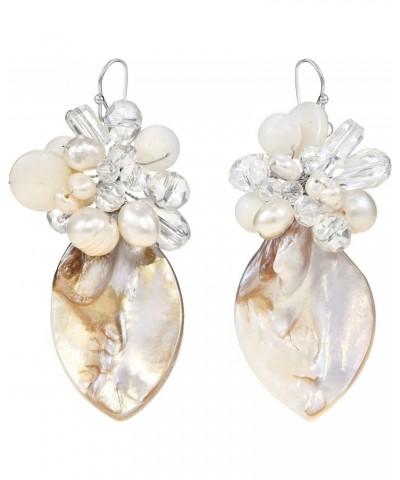 Cultured Ocean's Elegance Cultured Freshwater Pearls and Crystal and Mother of pearl Oval Dangle Pretty Earrings $11.96 Earrings