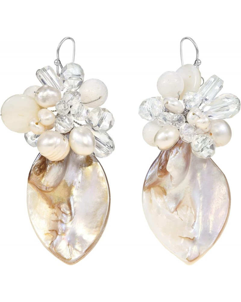 Cultured Ocean's Elegance Cultured Freshwater Pearls and Crystal and Mother of pearl Oval Dangle Pretty Earrings $11.96 Earrings