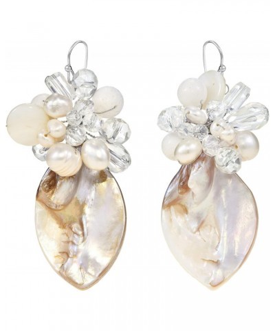 Cultured Ocean's Elegance Cultured Freshwater Pearls and Crystal and Mother of pearl Oval Dangle Pretty Earrings $11.96 Earrings