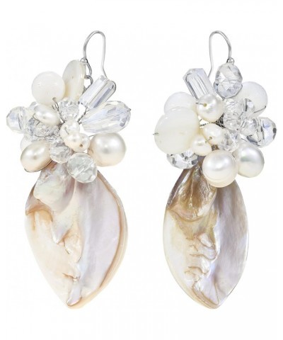 Cultured Ocean's Elegance Cultured Freshwater Pearls and Crystal and Mother of pearl Oval Dangle Pretty Earrings $11.96 Earrings