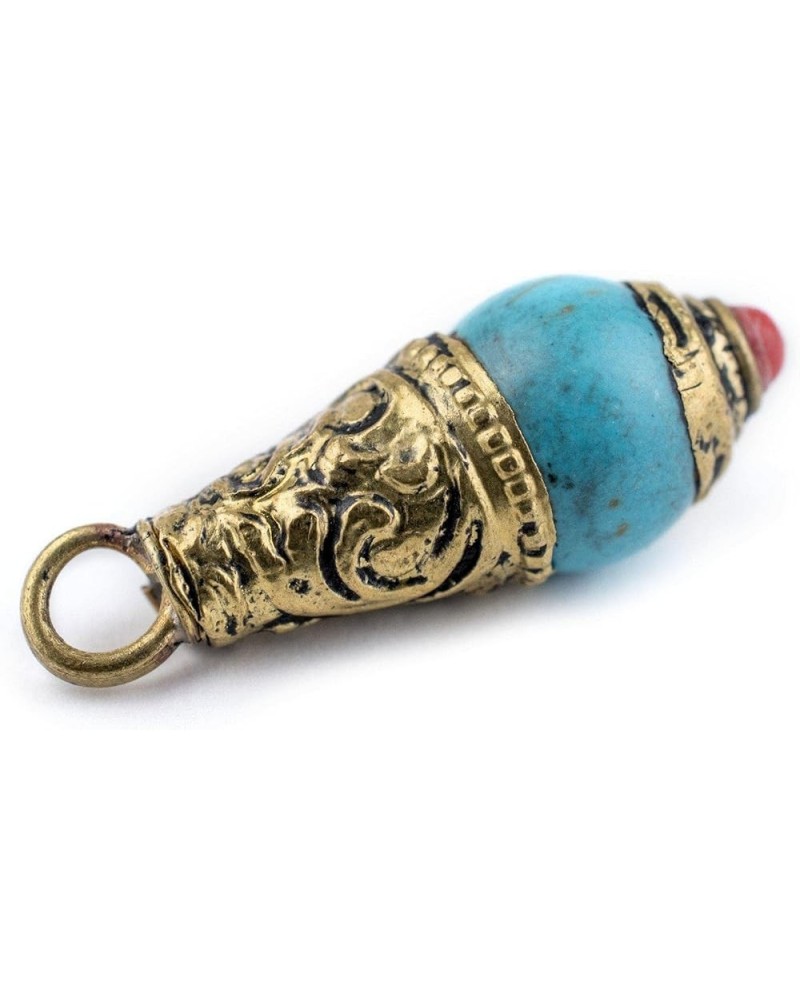 Lapis Brass Capped Locket Pendant with Blue (28x10mm) Turquoise with Brass $6.16 Necklaces