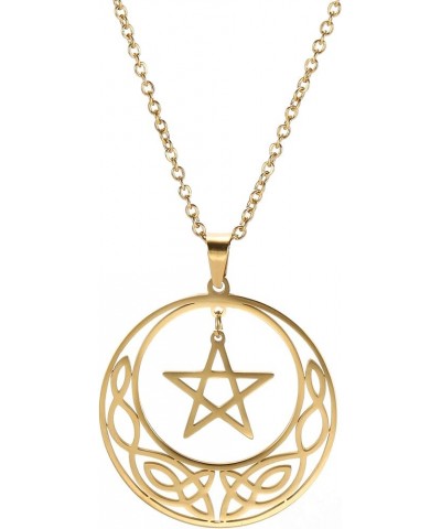 Stainless Steel Pentacle Pendant Necklace Pentagram Celtic Knot Star Circle Crescent Charm Jewelry Gold, Style 2 $9.67 Necklaces