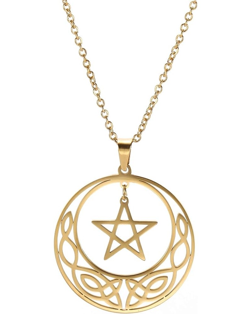 Stainless Steel Pentacle Pendant Necklace Pentagram Celtic Knot Star Circle Crescent Charm Jewelry Gold, Style 2 $9.67 Necklaces