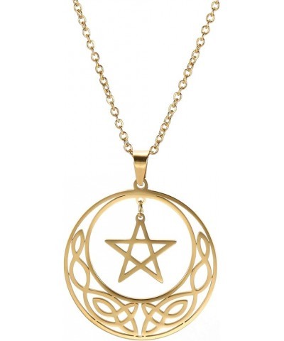 Stainless Steel Pentacle Pendant Necklace Pentagram Celtic Knot Star Circle Crescent Charm Jewelry Gold, Style 2 $9.67 Necklaces