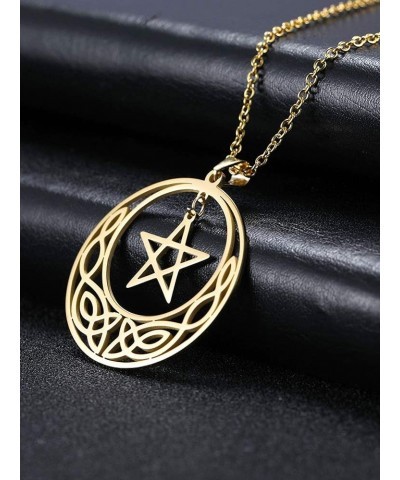 Stainless Steel Pentacle Pendant Necklace Pentagram Celtic Knot Star Circle Crescent Charm Jewelry Gold, Style 2 $9.67 Necklaces