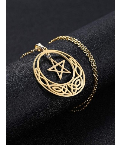 Stainless Steel Pentacle Pendant Necklace Pentagram Celtic Knot Star Circle Crescent Charm Jewelry Gold, Style 2 $9.67 Necklaces